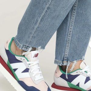 New Balance retro style 237 blue green and red suede lace-up sneakers, size 9.5